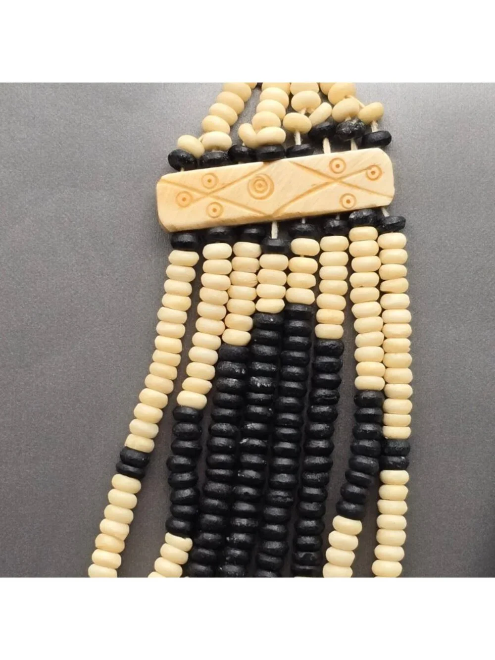 Vintage Naga Tribal Multi Strand Bovine Bone Necklace 19" Hand Carved Ethnic Bib - Picture 5 of 16